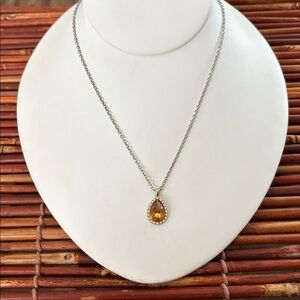 Dainty Silver Necklace with Gold Teardrop Pendant 17”-19.5”